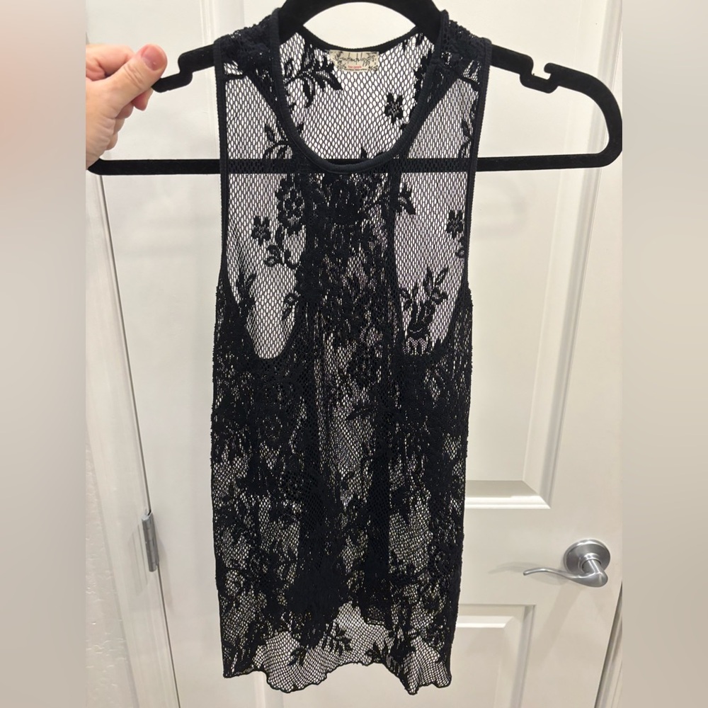 Free People Black Lace Mesh Top